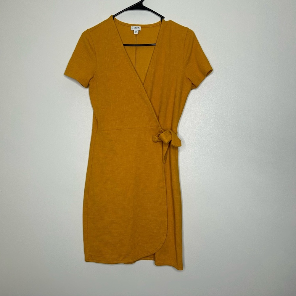 J. Crew Factory Yellow Sheath Wrap Dress V-Neck Short Sleeve